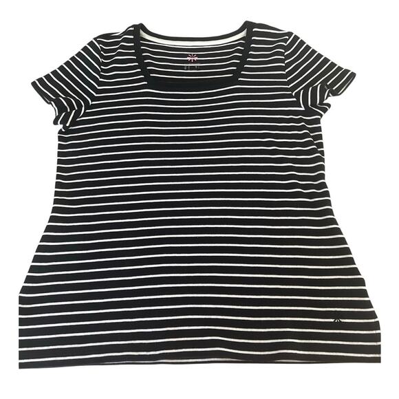 Isaac Mizrahi Live Black White Striped Knit Top Woman Size Medium Square Neck - Picture 3 of 8